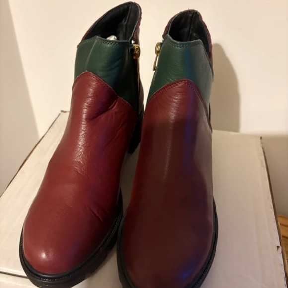 Colorblock Leather Ankle Boots in Burgundy, Green & Yellow - Picture 2 of 4